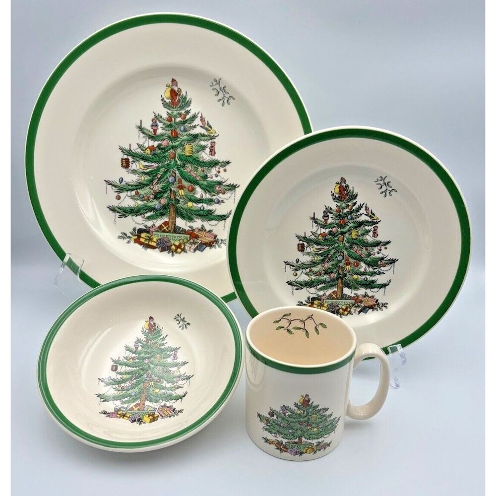 Spode Christmas Tree 4-Piece Placesetting, Dinner & Salad Plates/Cereal Bowl/Mug